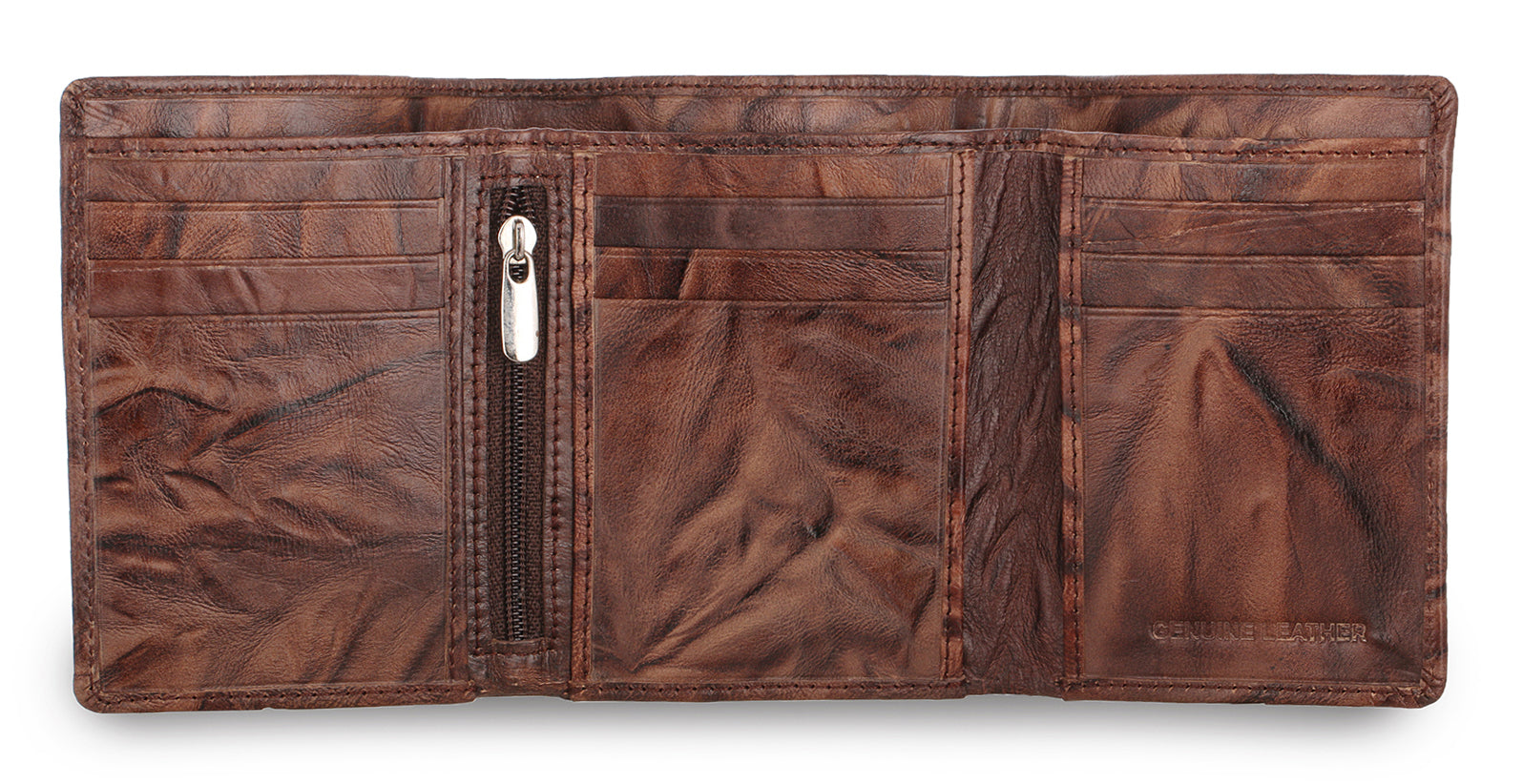 Creased Leather Tri Fold Mens Wallet