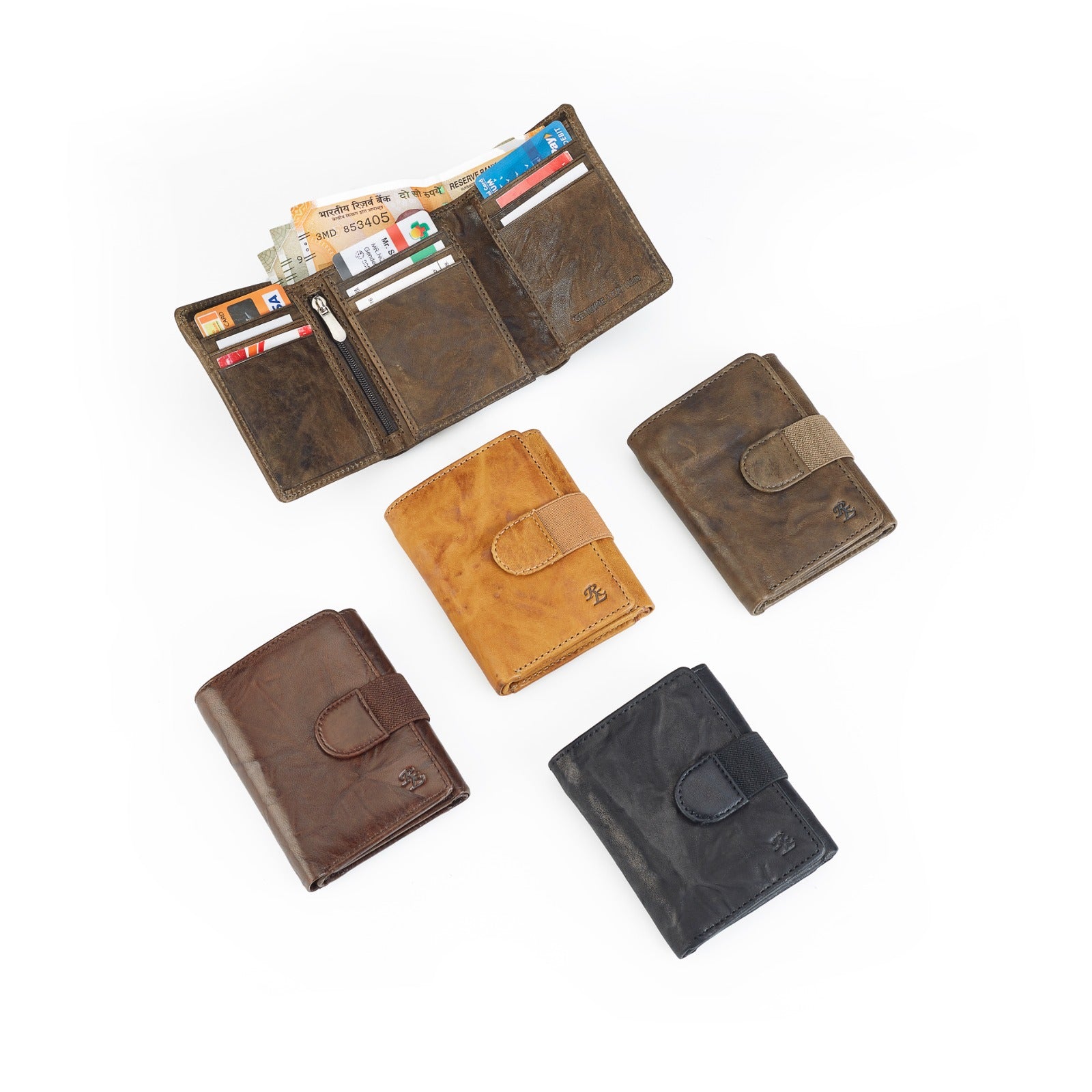 Creased Leather Tri Fold Mens Wallet