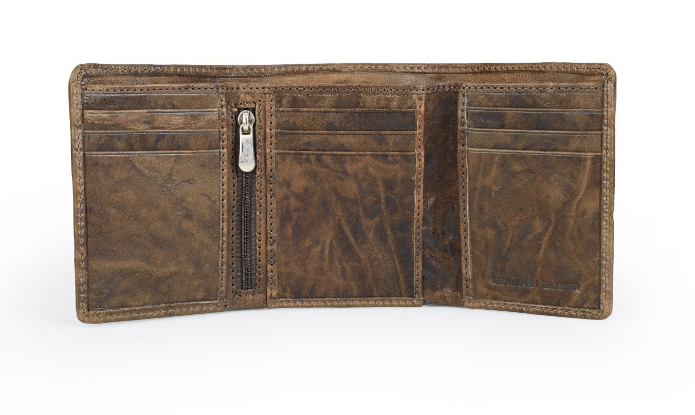 Creased Leather Tri Fold Mens Wallet