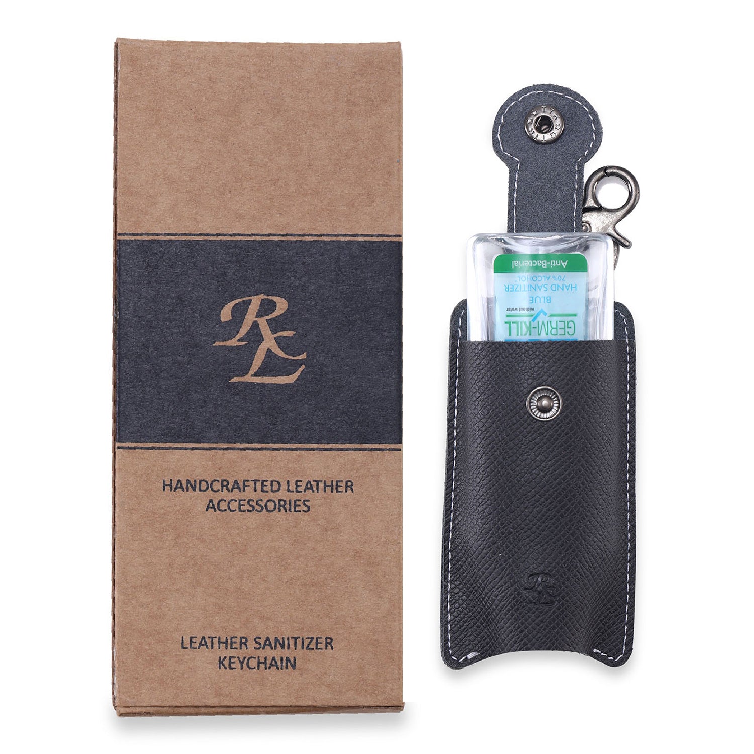 Walletsnbags RL Hand Sanitizer Holder Leather Keychain with 50ml Sanitizer Bottle - WALLETSNBAGS