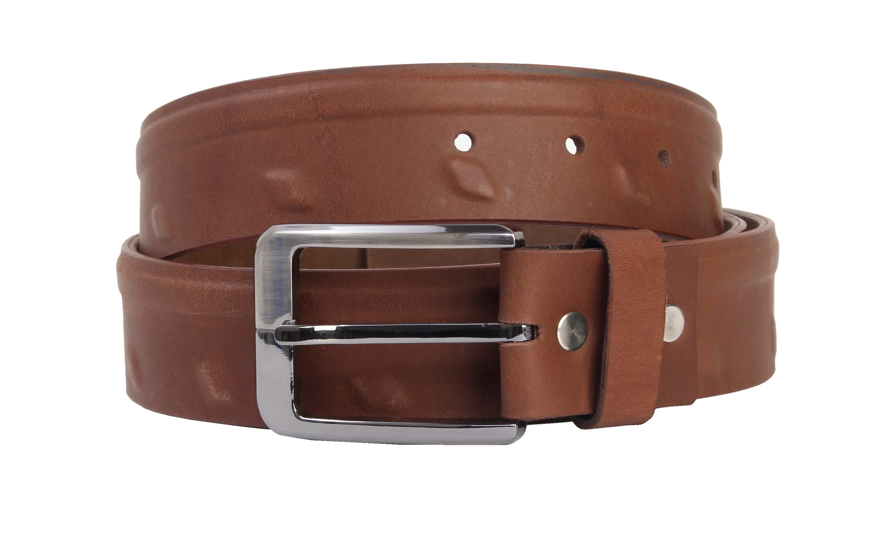 Formal Oillpullup Rib & Emboss Leather Mens belt - WALLETSNBAGS