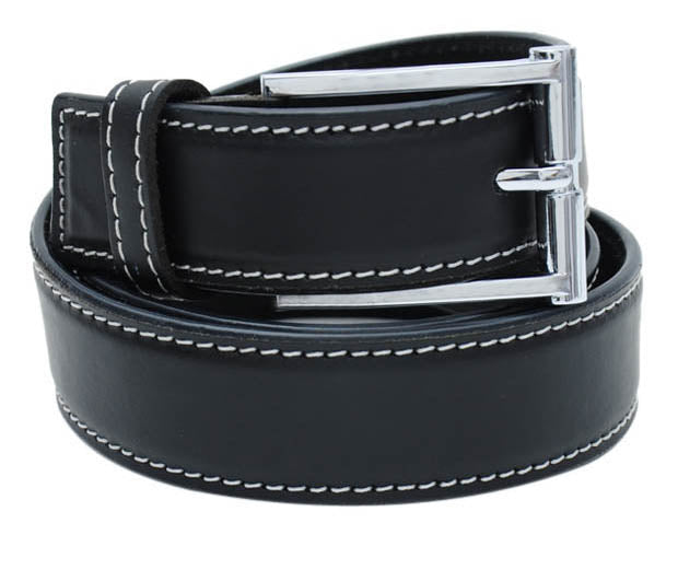 Novapull ribbed & stitched Leather Mens belt - WALLETSNBAGS