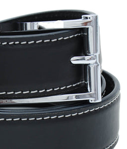 Novapull ribbed & stitched Leather Mens belt - WALLETSNBAGS