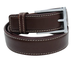 Novapull ribbed & stitched Leather Mens belt - WALLETSNBAGS