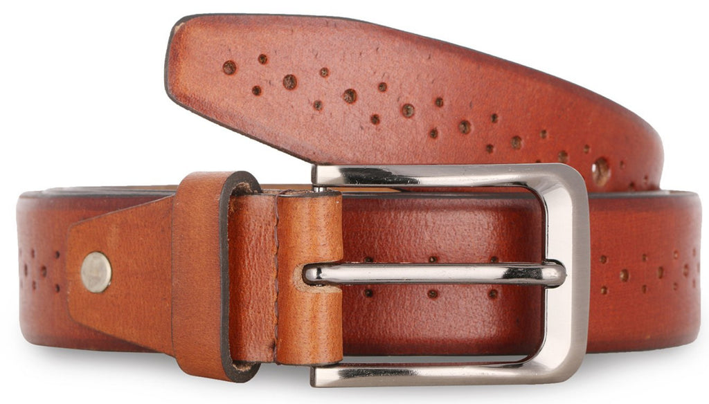 RL Dark Tan Hole Punched Semi Formal Belt - [walletsnbags_name]