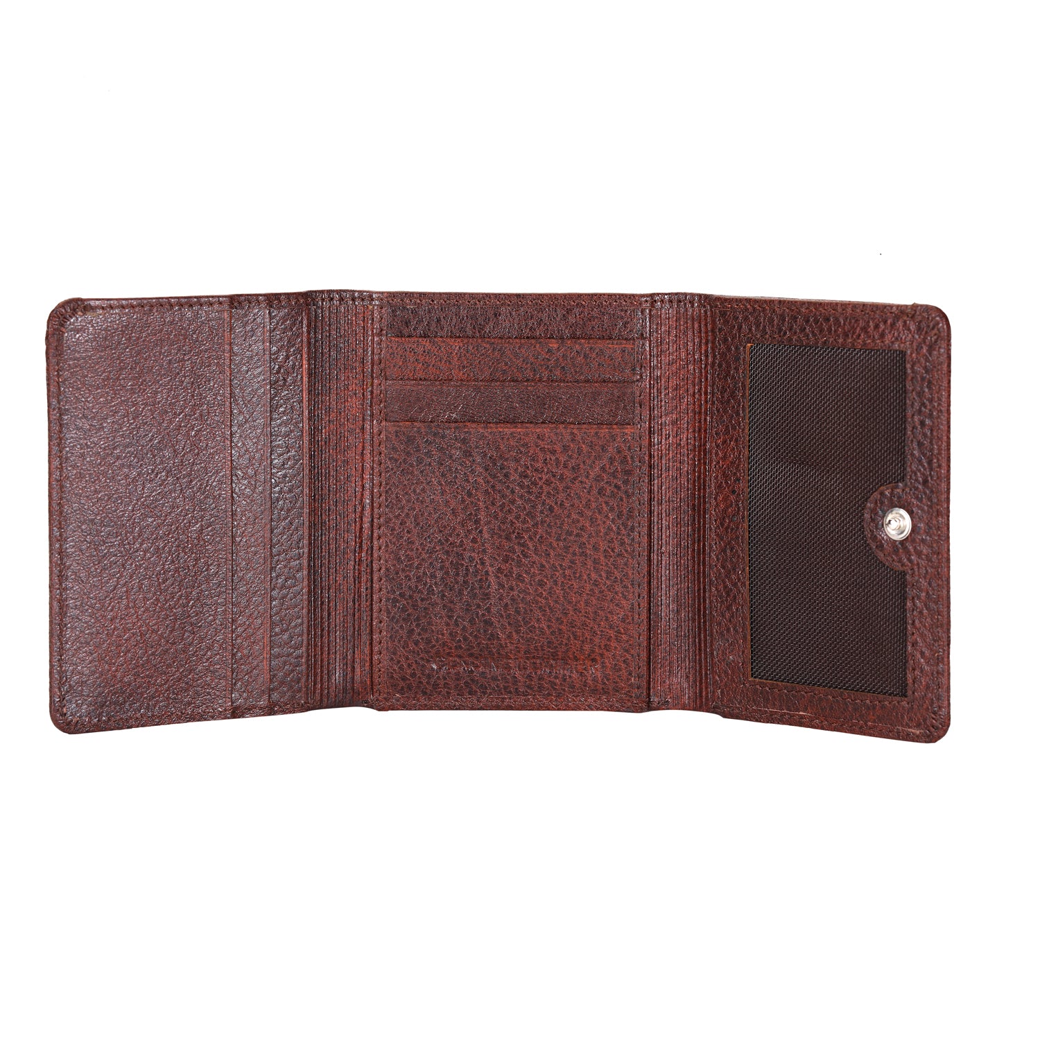 Basic Buttoned Leather Tri Fold Wallet - WALLETSNBAGS