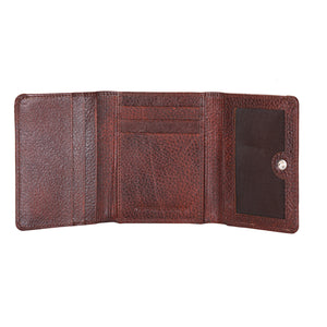 Basic Buttoned Leather Tri Fold Wallet - WALLETSNBAGS