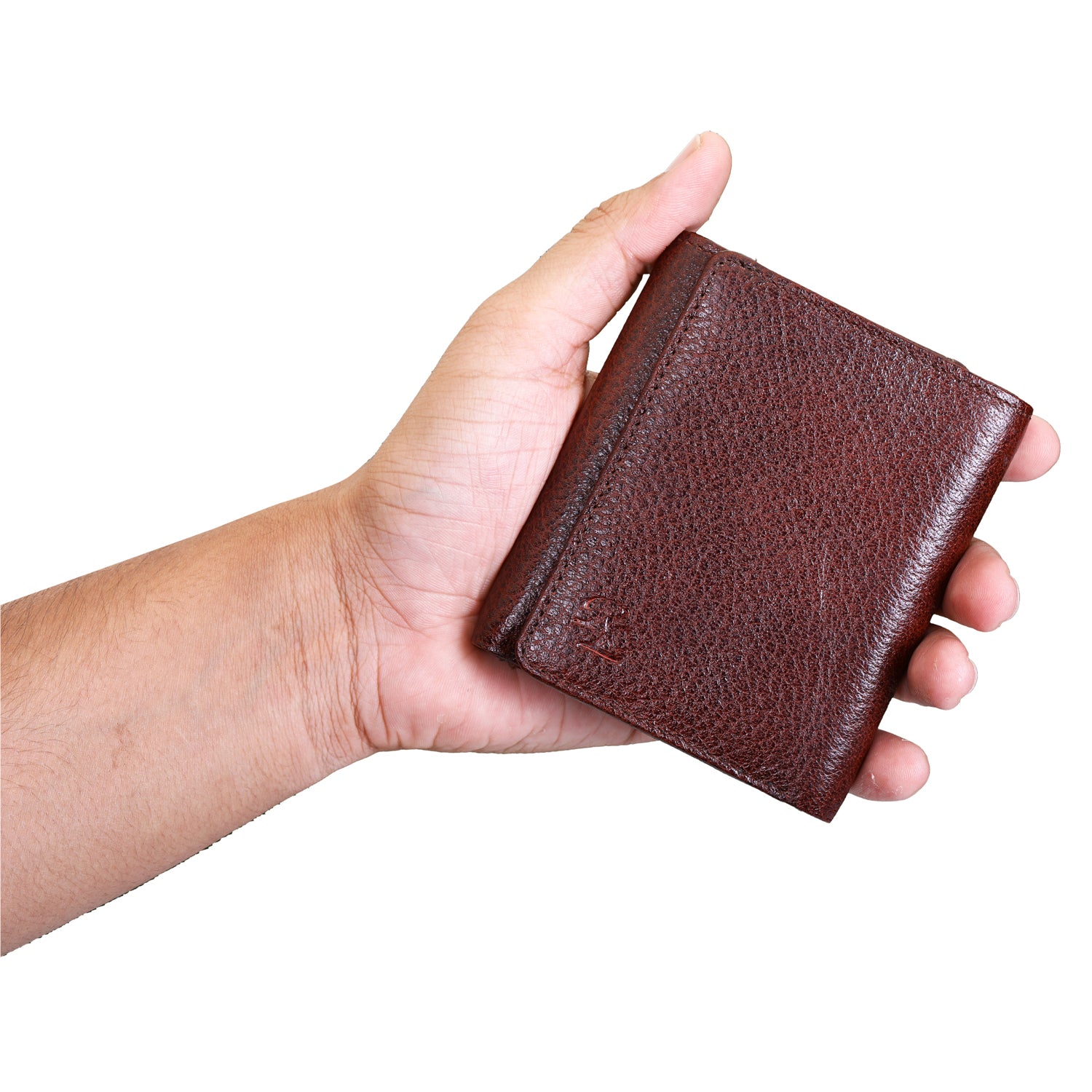 Basic Buttoned Leather Tri Fold Wallet - WALLETSNBAGS