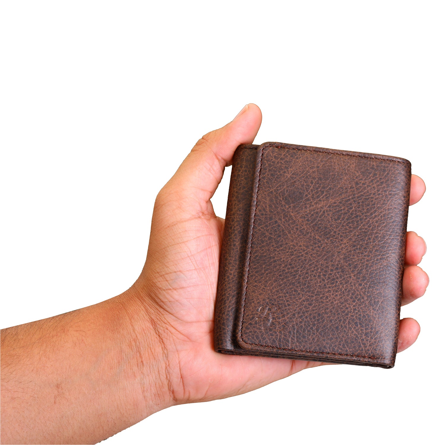 Basic Buttoned Leather Tri Fold Wallet - WALLETSNBAGS