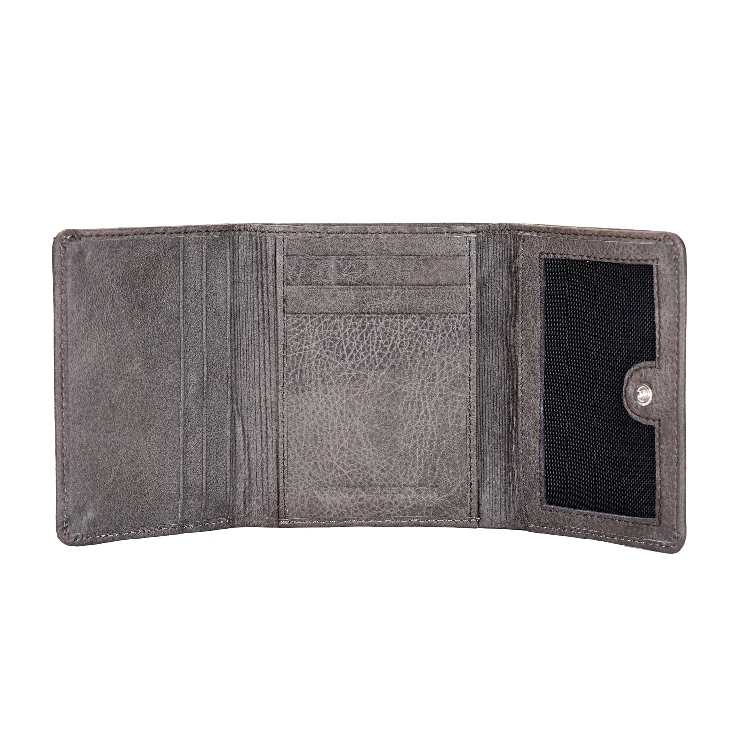 Basic Buttoned Leather Tri Fold Wallet - WALLETSNBAGS