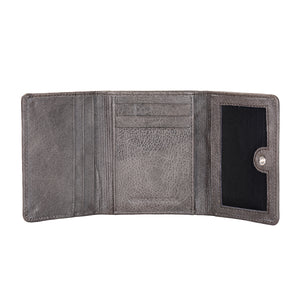 Basic Buttoned Leather Tri Fold Wallet - WALLETSNBAGS