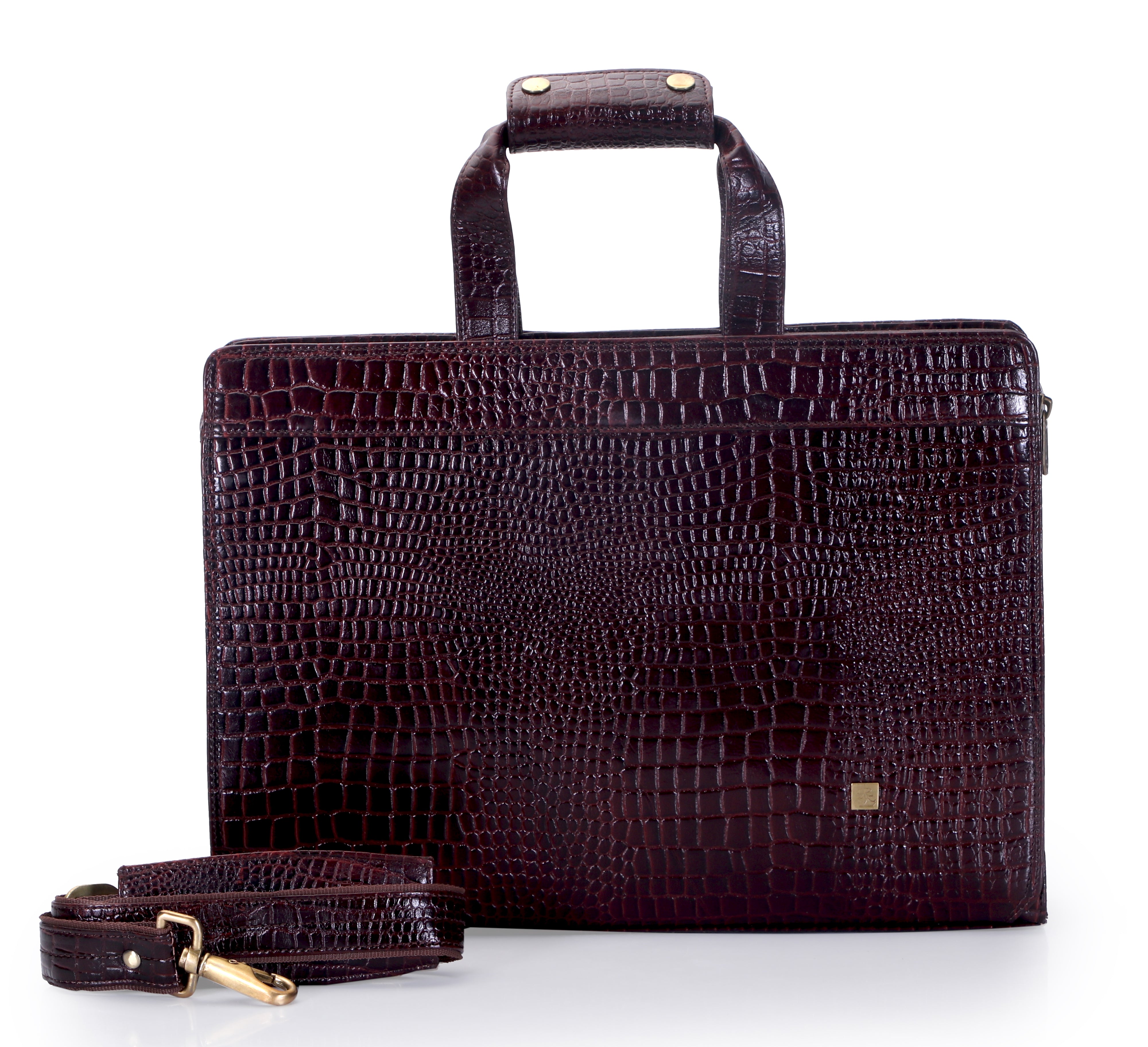 NDM Leather Crocodile Finished Trolley Bag in Brown Color