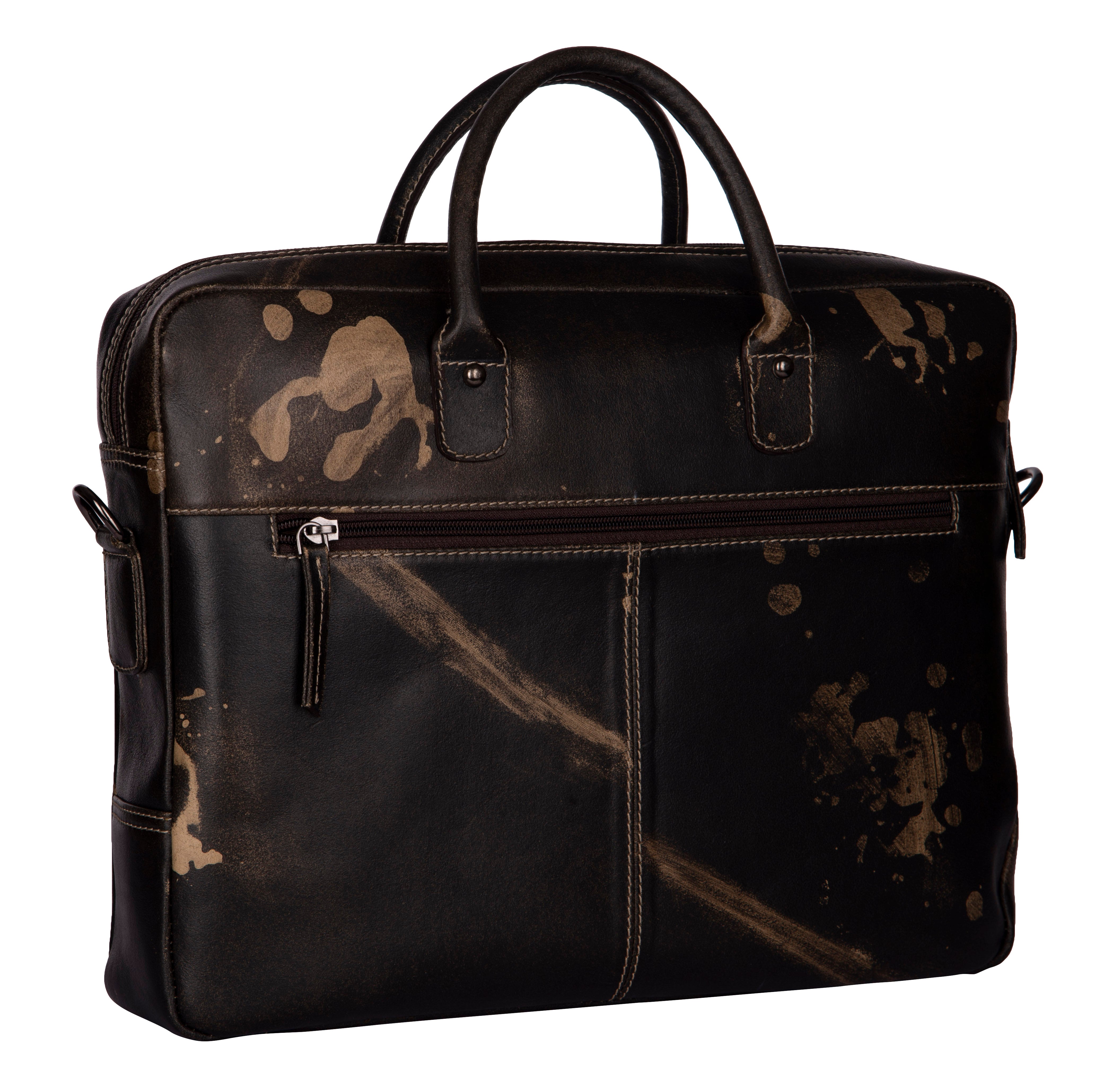 RL Oliver Mens Leather Business Briefcase Messenger - WALLETSNBAGS